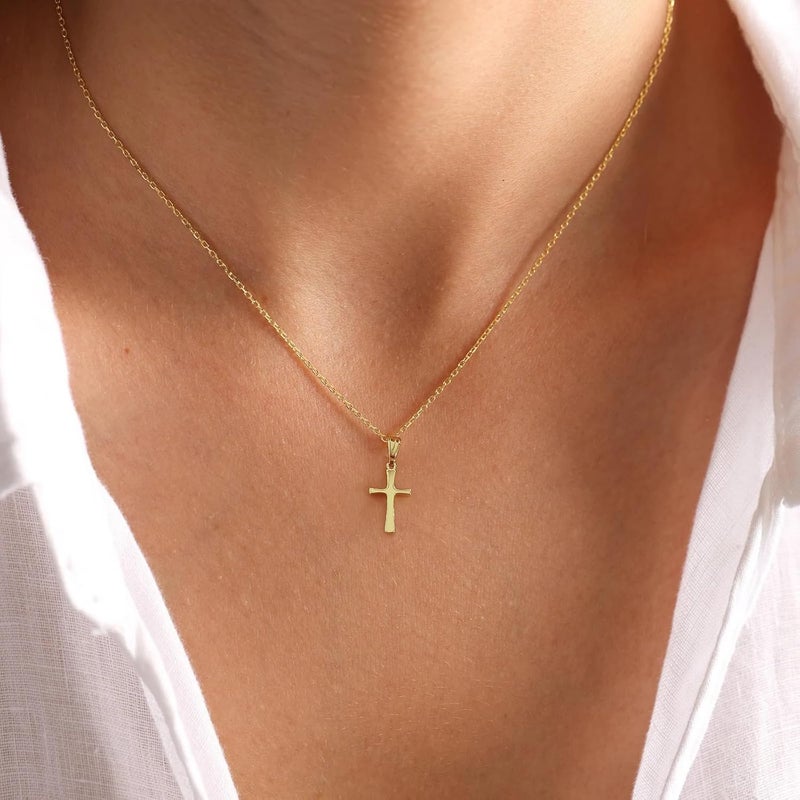 Rotnso Cross Necklace for Women 14K Gold Silver Plated Dainty Small Cross Pendant Choker Simple Trendy Cute Cross Charm Chain Necklace Easter Basket Stuffers Baptism Religious Faith Jewelry Gift - Image 3